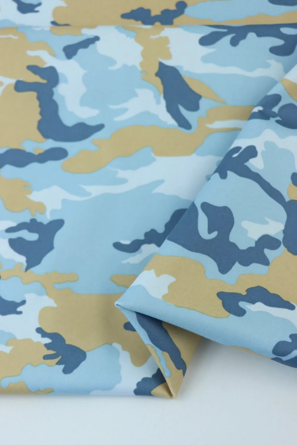 1YD PRECUT; Sand & Blues Small Camo QUAD Performance Jersey Knit | By The Half Yard