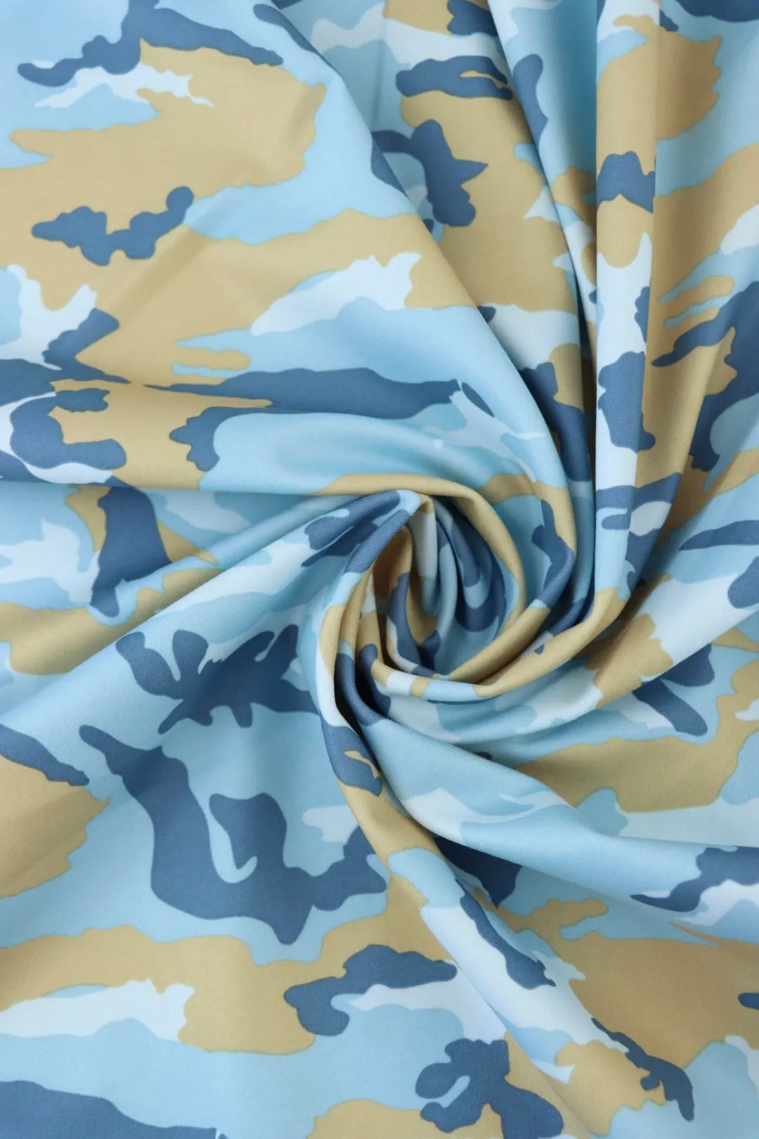 1YD PRECUT; Sand & Blues Small Camo QUAD Performance Jersey Knit | By The Half Yard