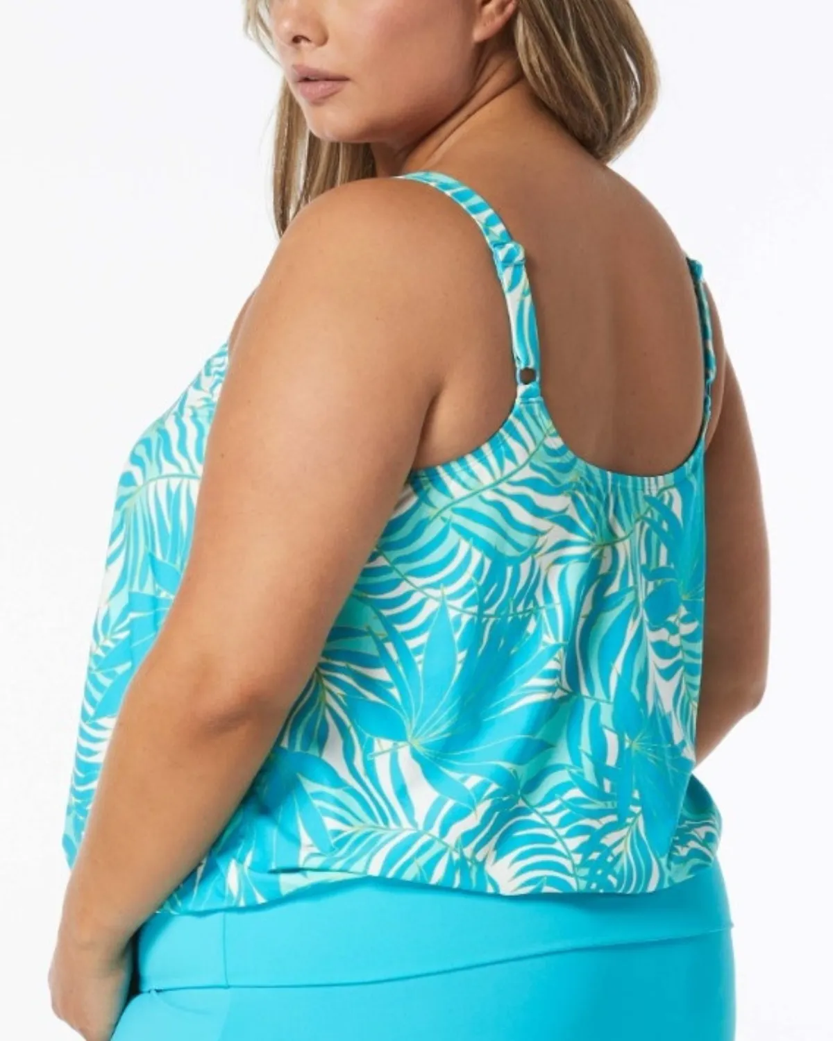 2024 Beach House Women's Aqua Palm Sarah Blouson Tankini Top - Hw9c120