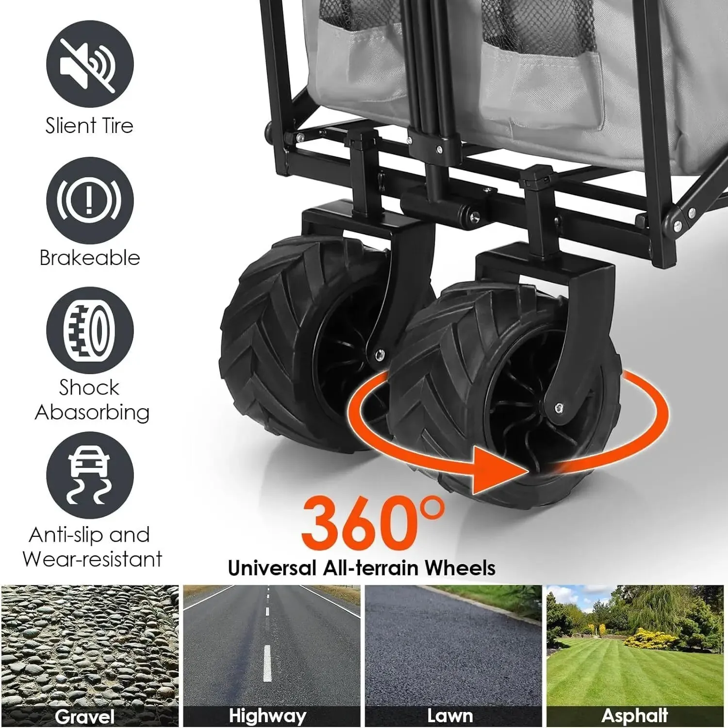 262L Collapsible Garden Cart w/ Removable Canopy, Off-road Wheels