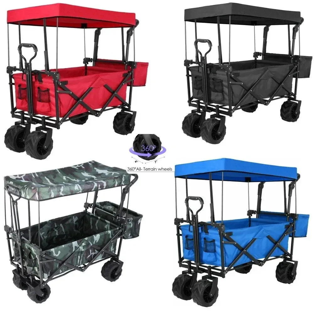 262L Collapsible Garden Cart w/ Removable Canopy, Off-road Wheels