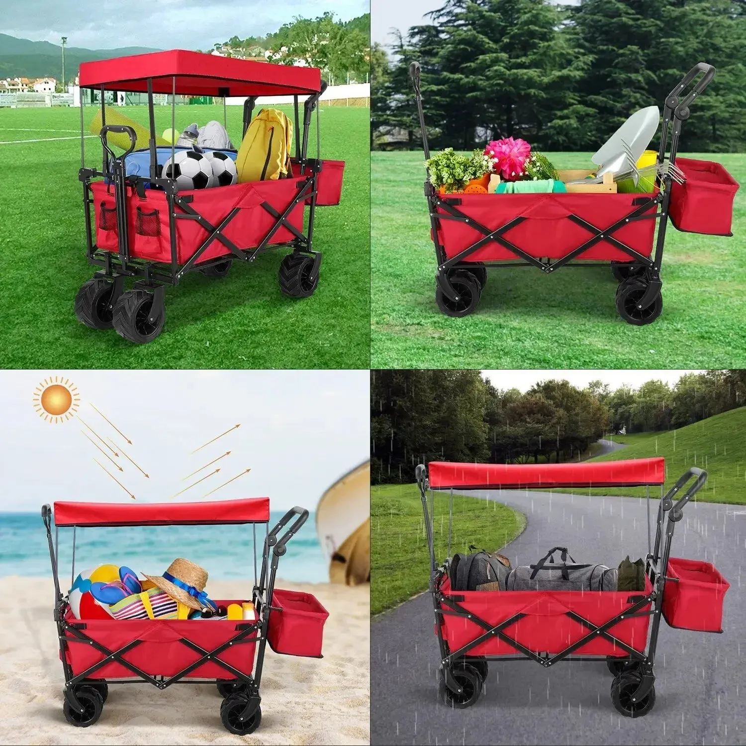 262L Collapsible Garden Cart w/ Removable Canopy, Off-road Wheels