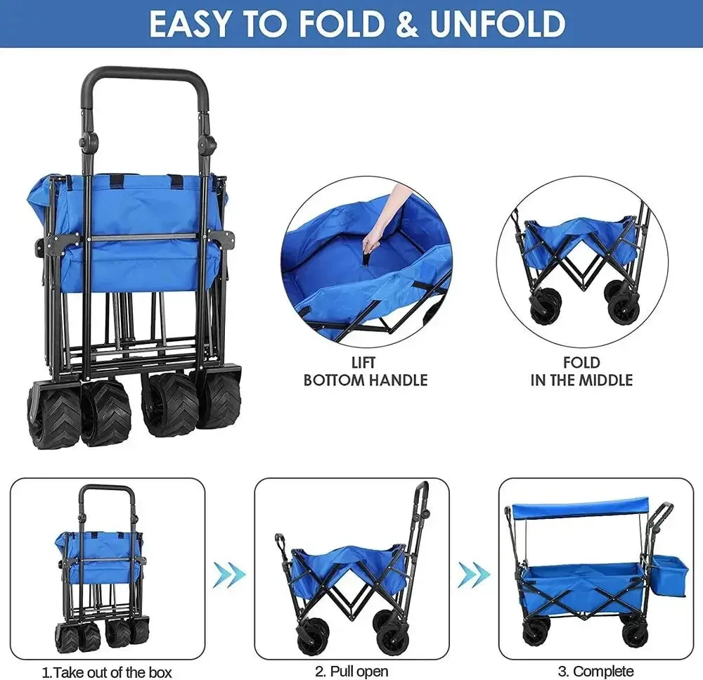 262L Collapsible Garden Cart w/ Removable Canopy, Off-road Wheels