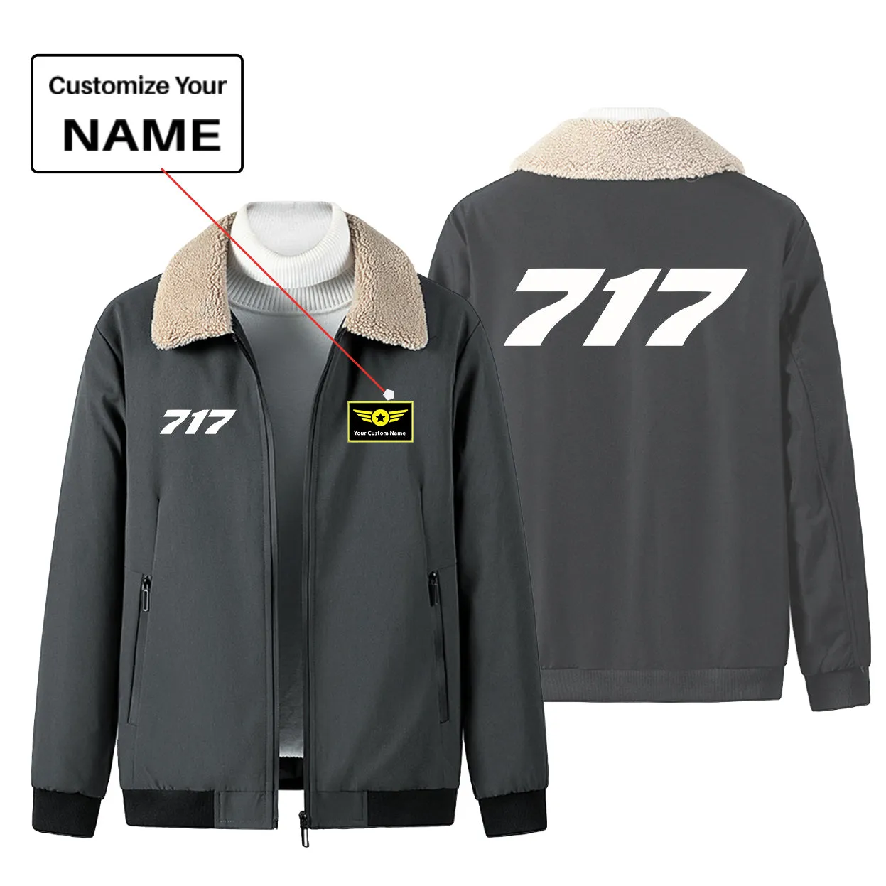 717 Flat Text Designed Winter Bomber Jackets