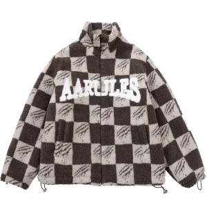 AlanBalen® - Claw Mark Checkerboard Sherpa Winter Coat