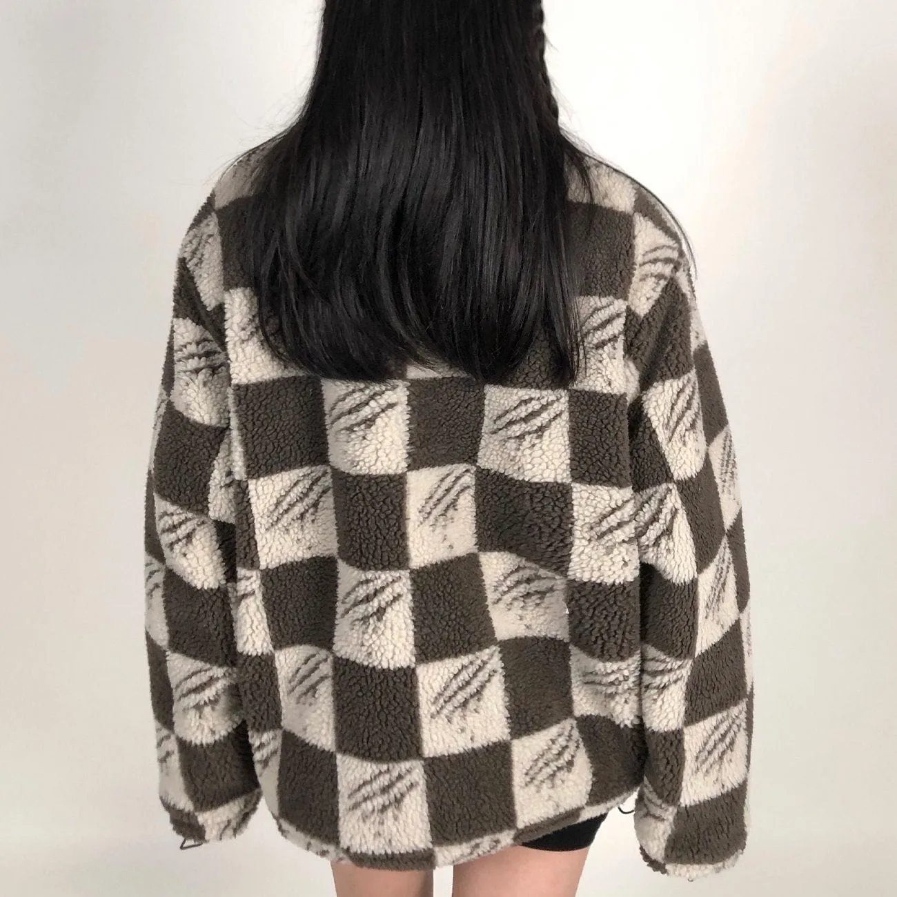 AlanBalen® - Claw Mark Checkerboard Sherpa Winter Coat