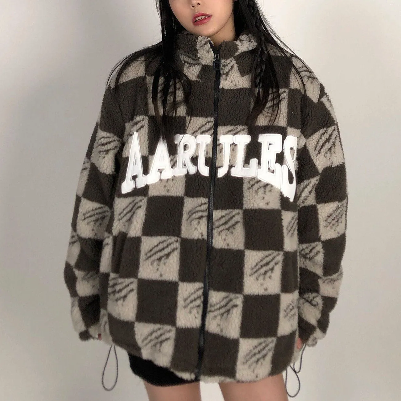 AlanBalen® - Claw Mark Checkerboard Sherpa Winter Coat