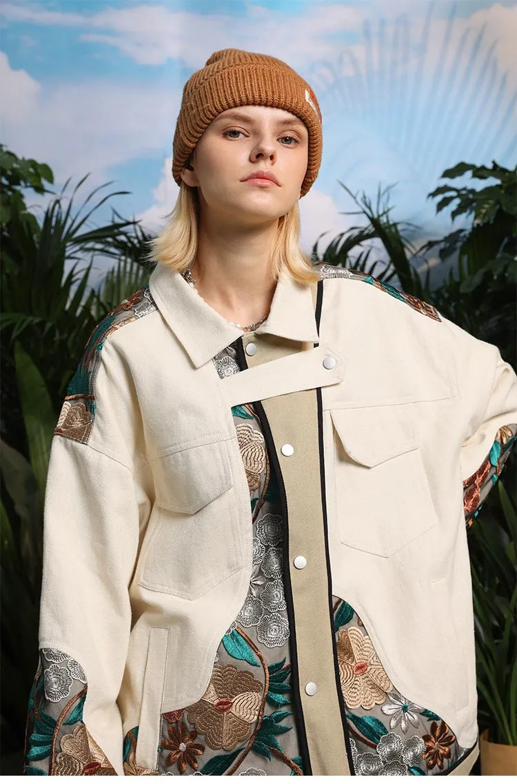 AlanBalen® - Floral Embroidered Beige Jacket