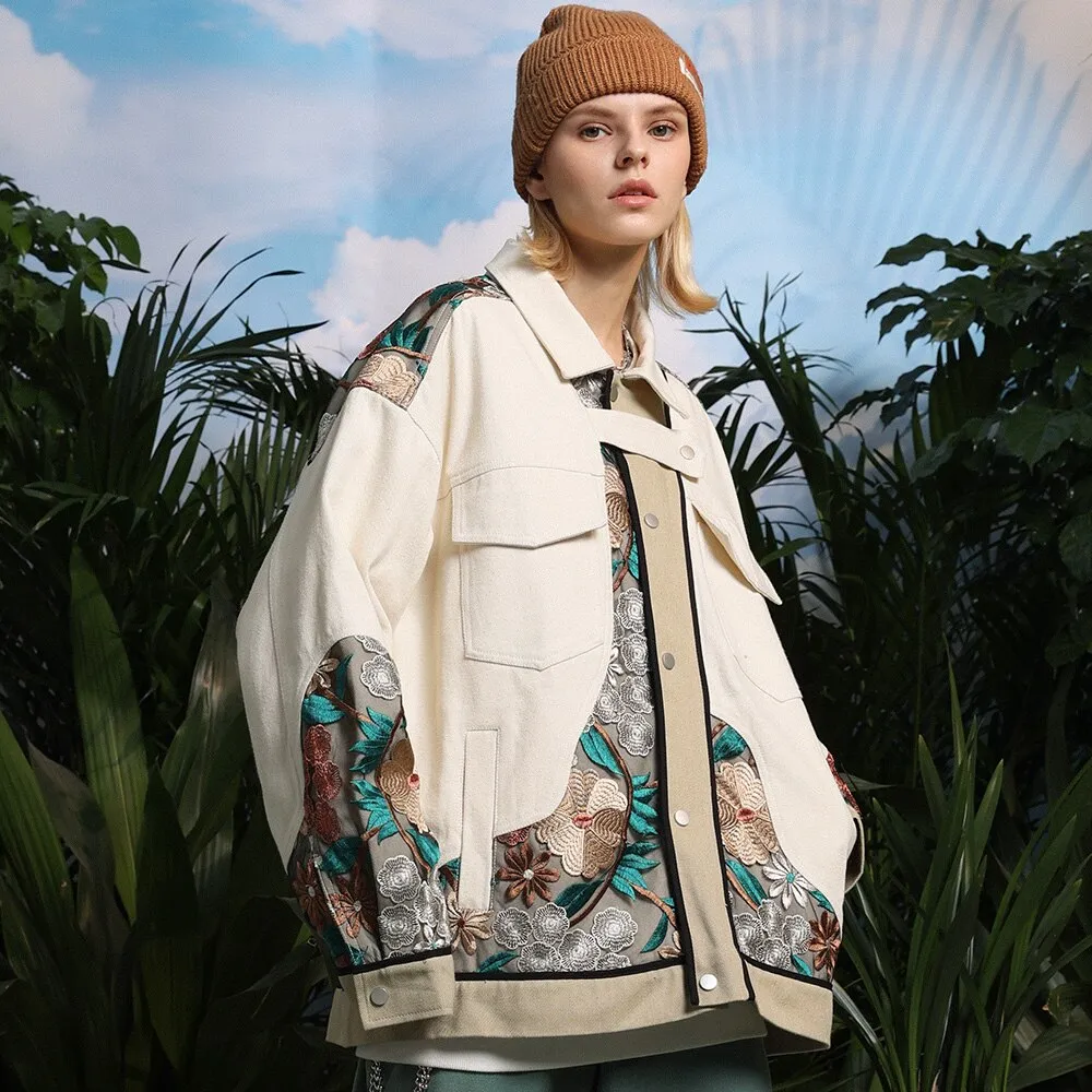 AlanBalen® - Floral Embroidered Beige Jacket