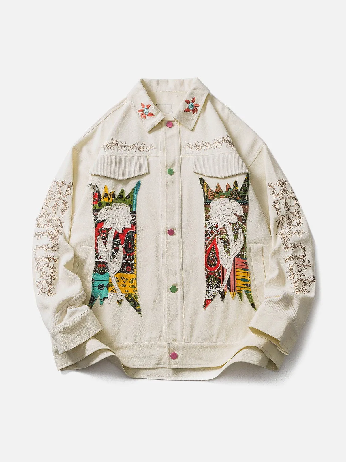 AlanBalen® - Flower Patchwork Embroidery Denim Jacket