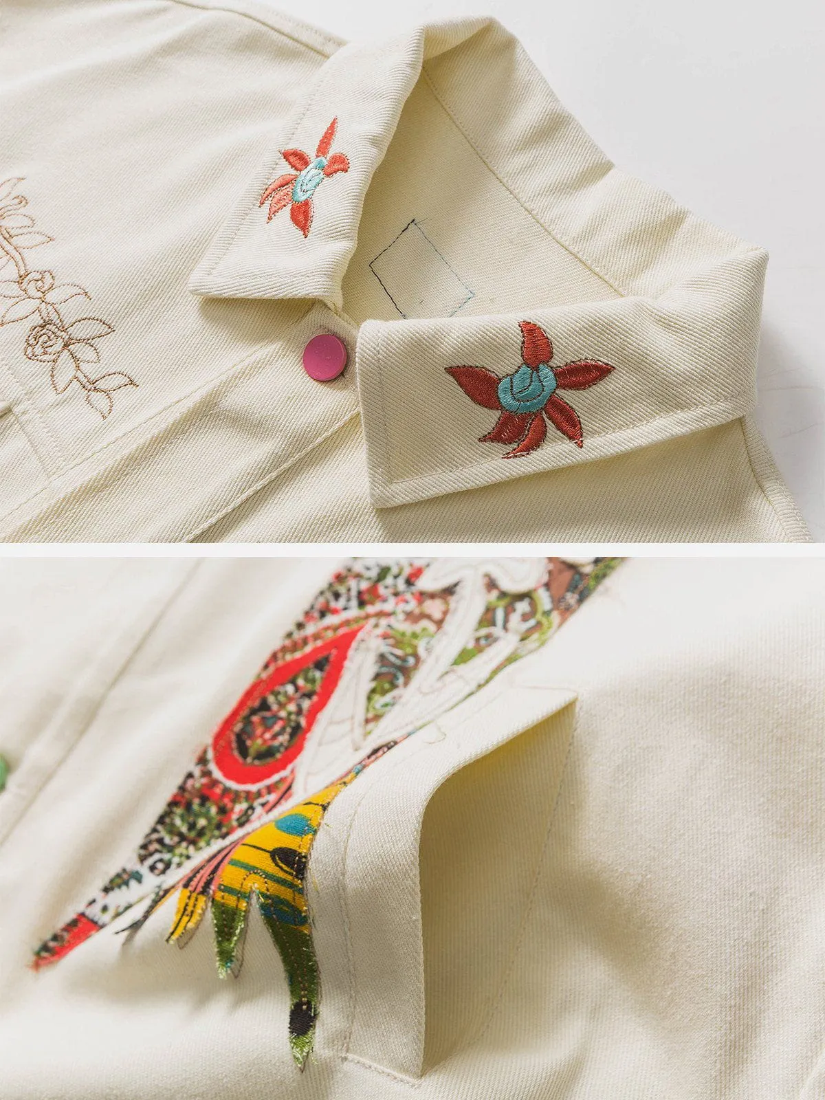 AlanBalen® - Flower Patchwork Embroidery Denim Jacket