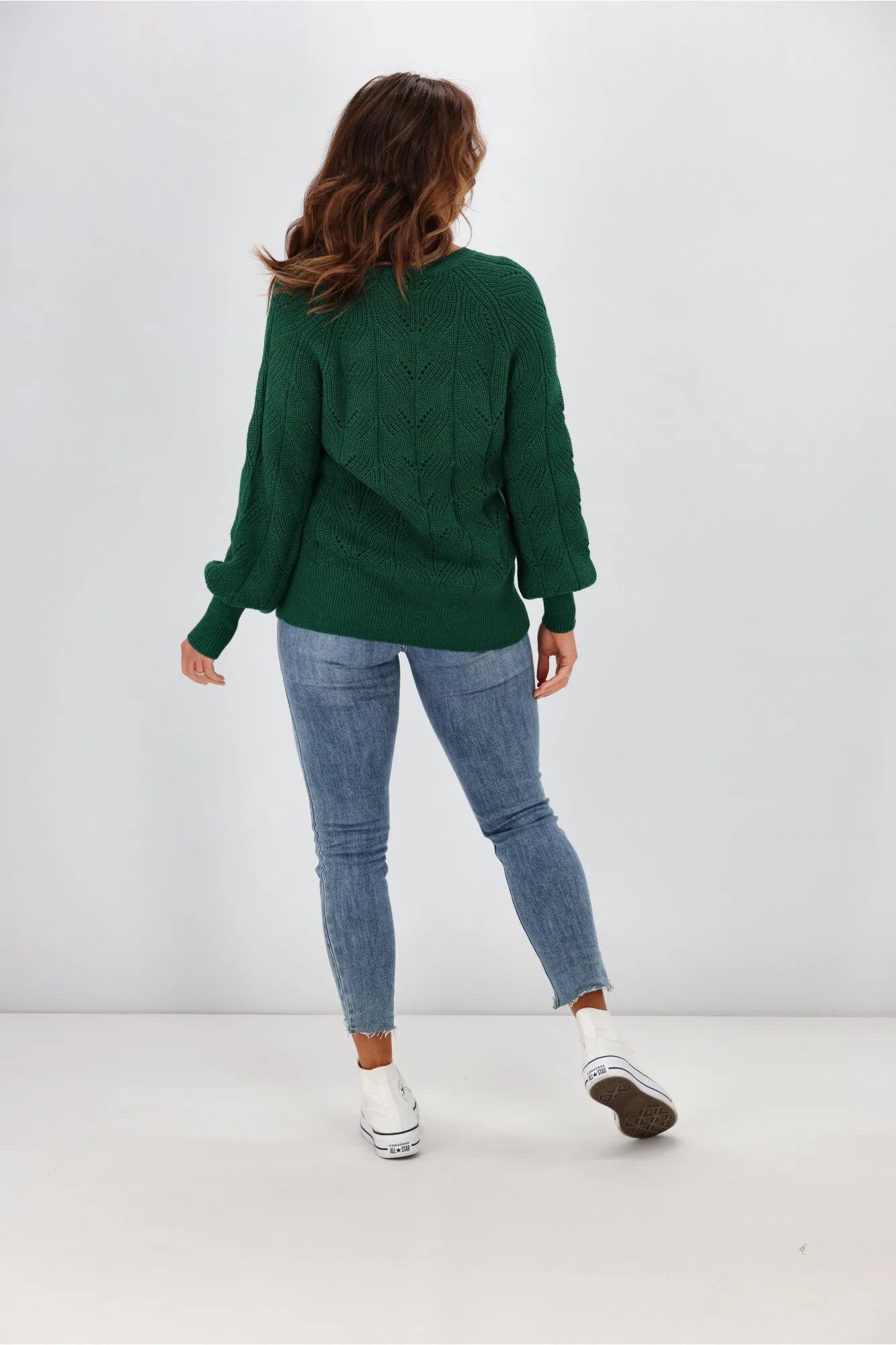 Alpine by Shine On Michaela Crochet Knit Merino Jumper Emerald