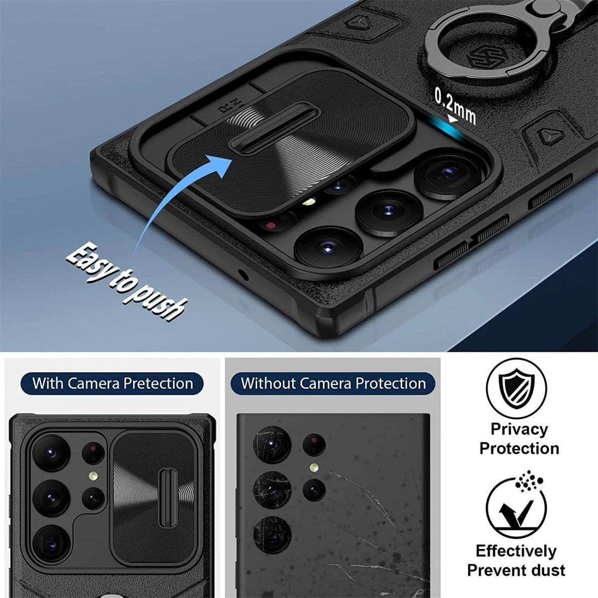 Arta Shock Resistant Case with Camera Cover and Kickstand for Galaxy S23 Ultra