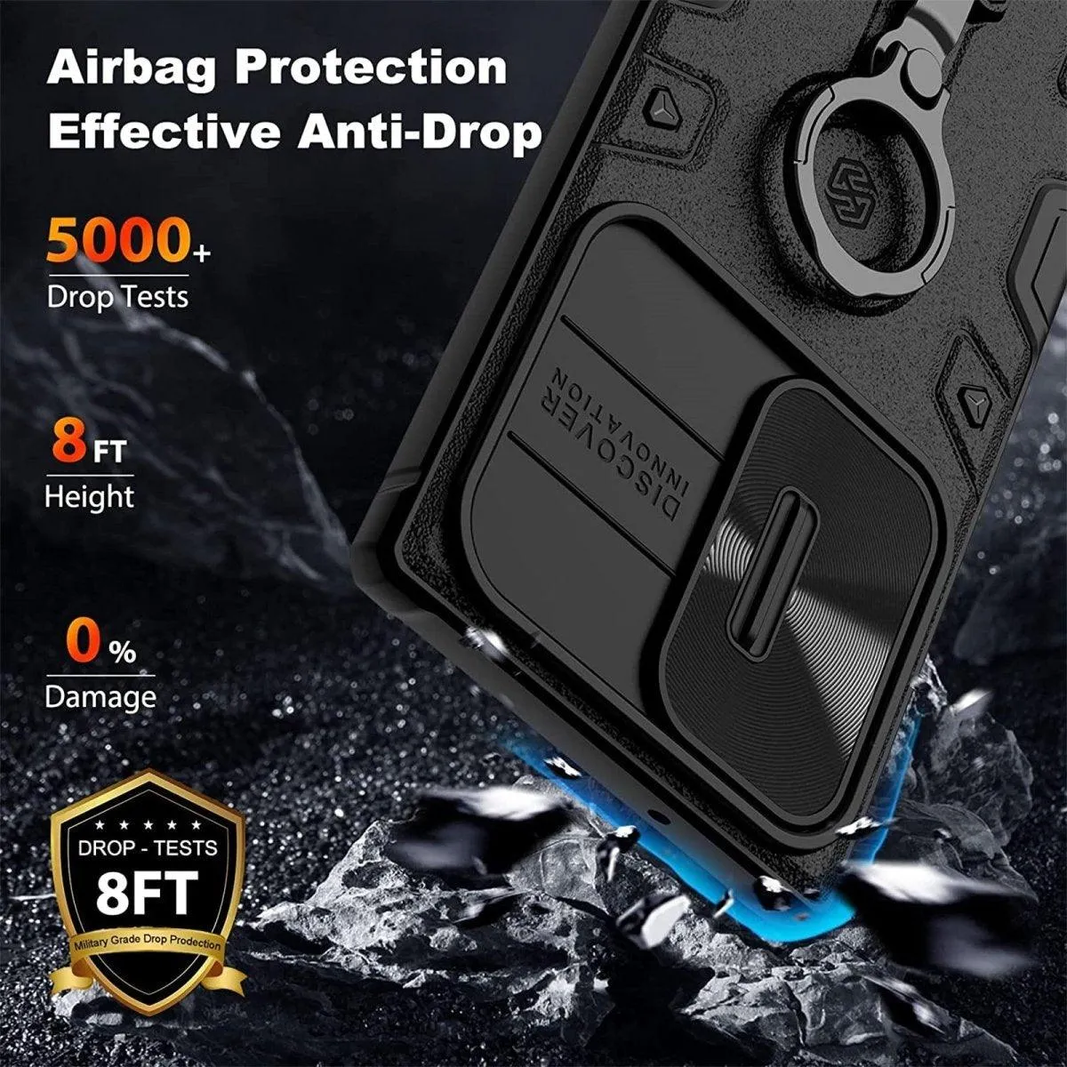 Arta Shock Resistant Case with Camera Cover and Kickstand for Galaxy S23 Ultra