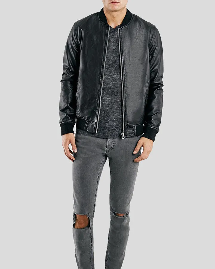 Bailei Black Bomber Leather Jacket