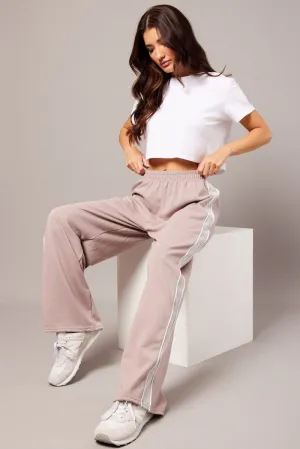 Beige Track Pants Wide Leg Pants