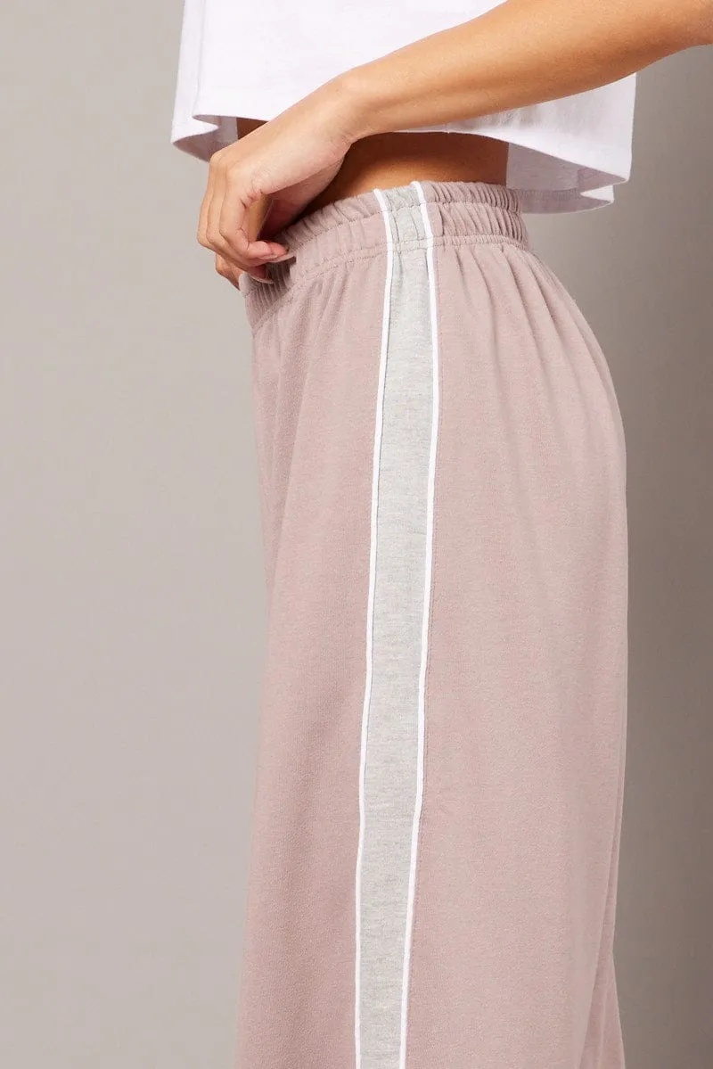 Beige Track Pants Wide Leg Pants