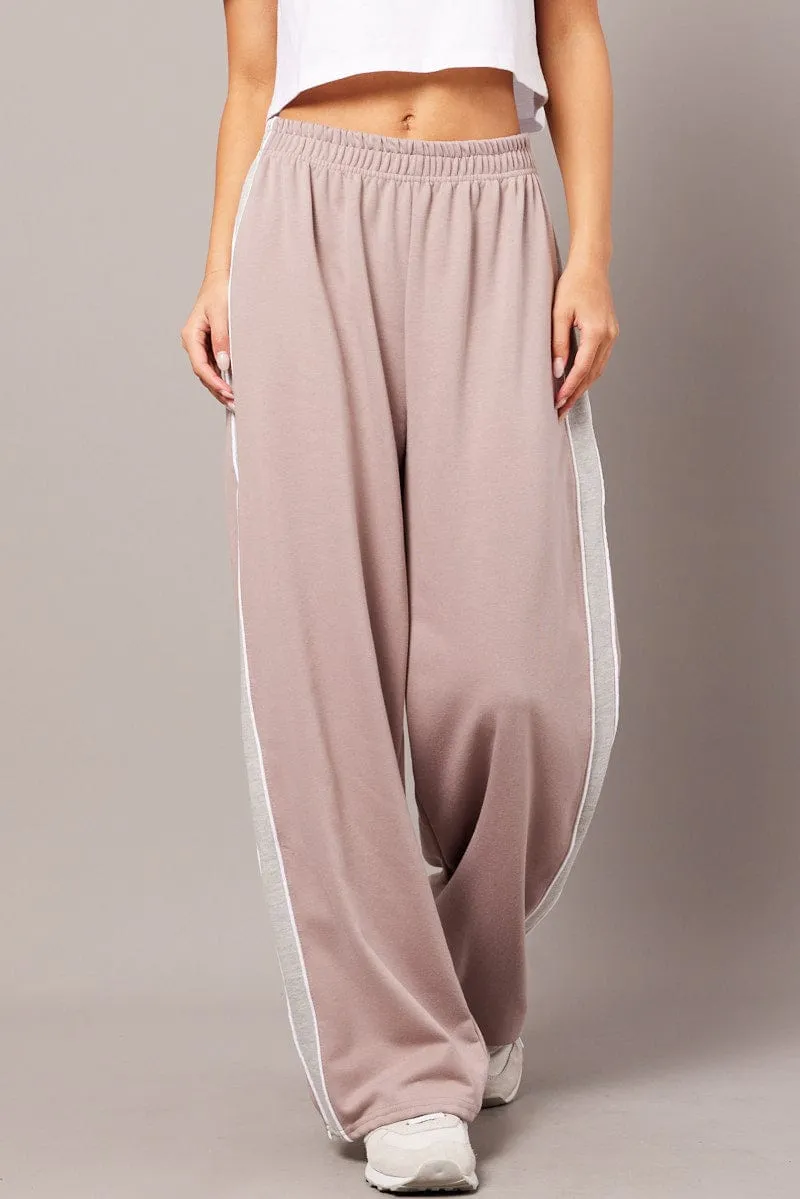 Beige Track Pants Wide Leg Pants