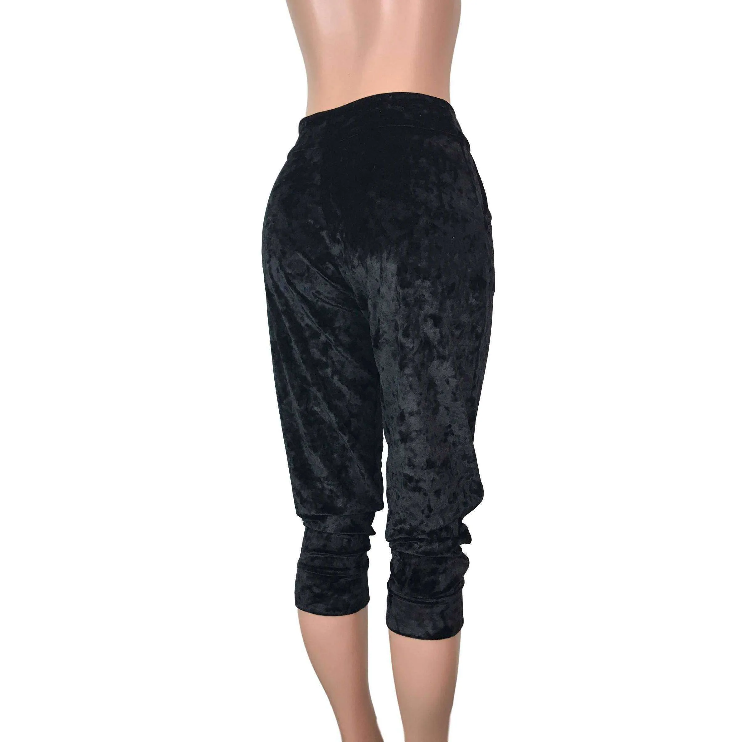 Black Crushed Velvet Joggers w/ Pockets Women's