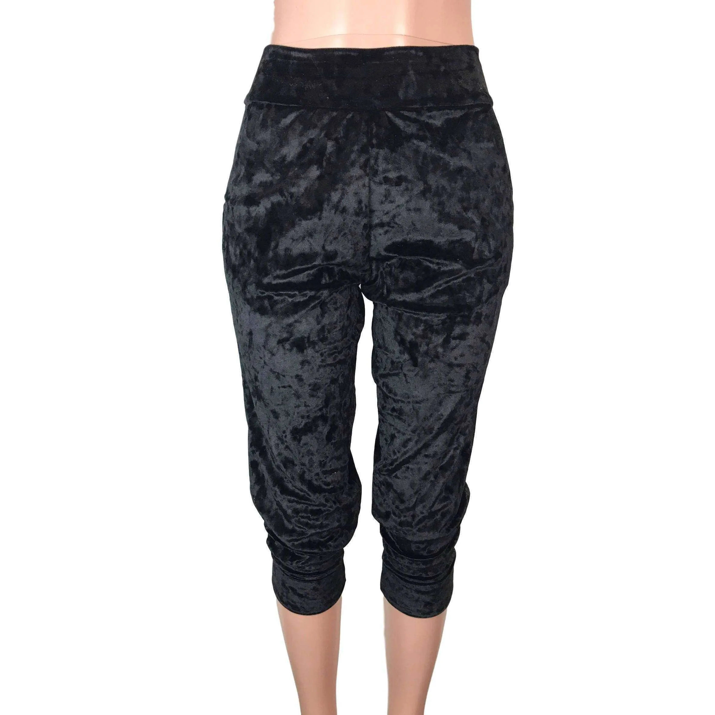 Black Crushed Velvet Joggers w/ Pockets Women's