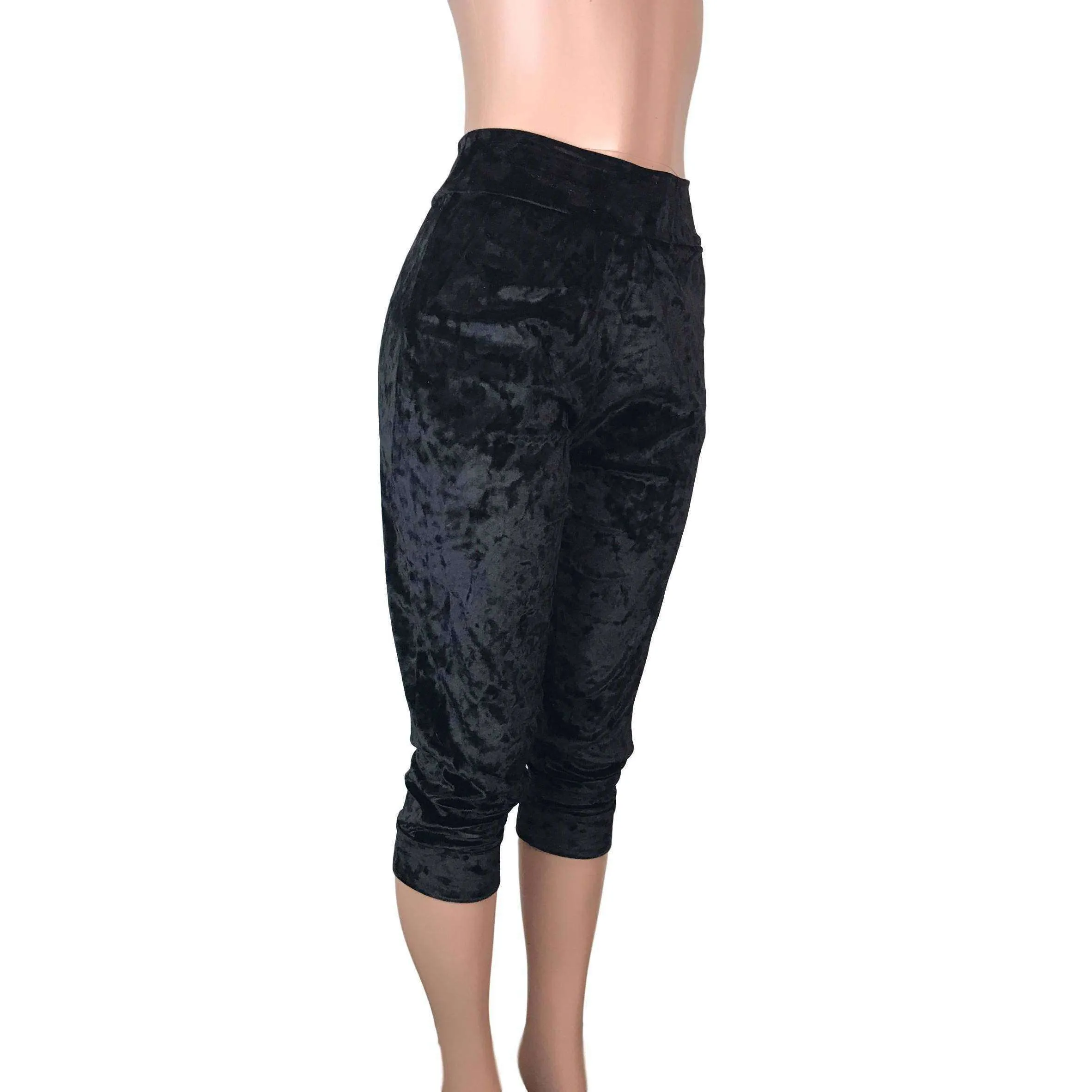 Black Crushed Velvet Joggers w/ Pockets Women's