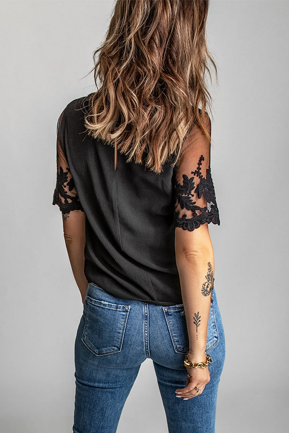 Black Lace Short Sleeve Top