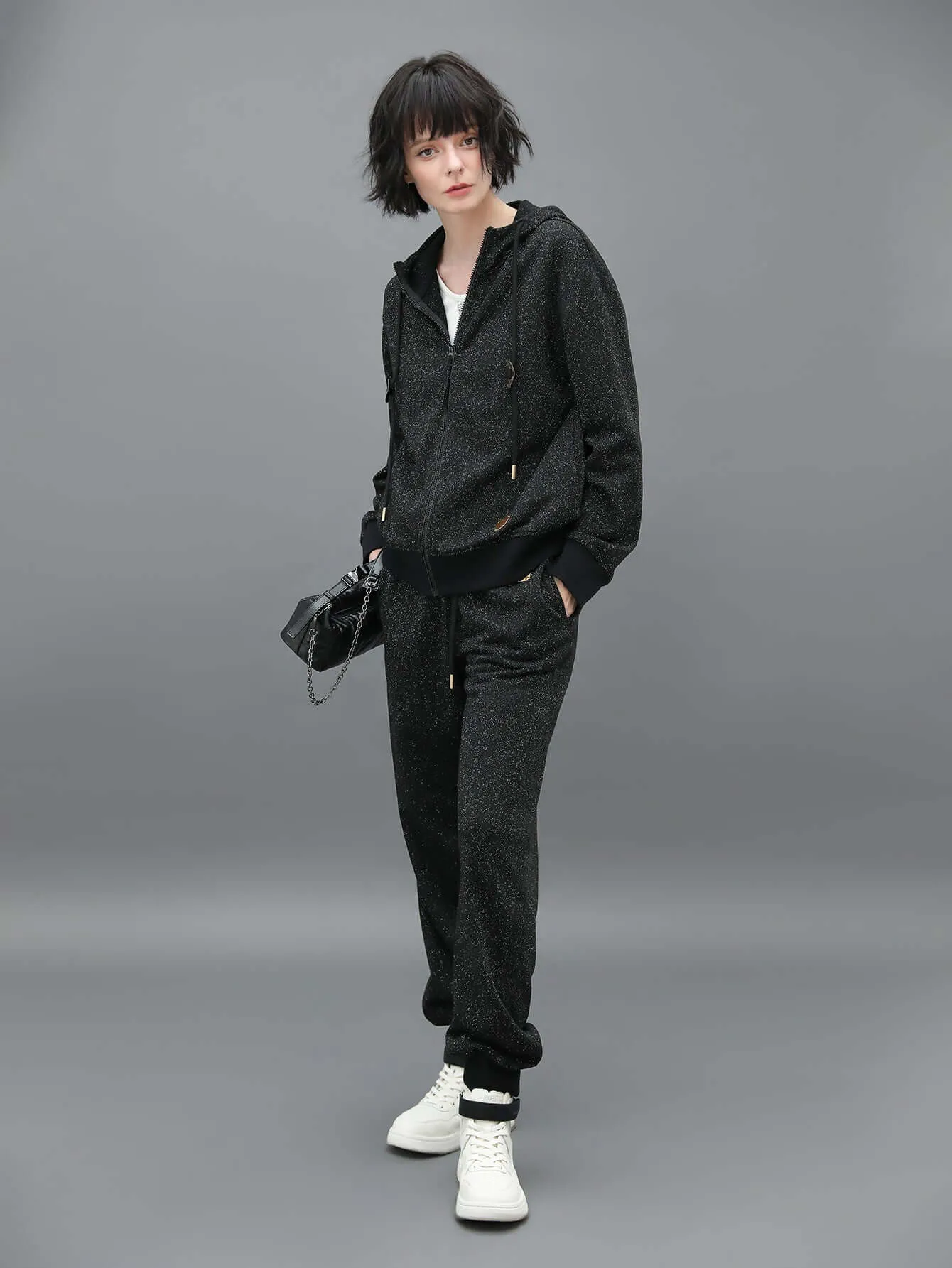 Black Sporty Rib Cuff Pants