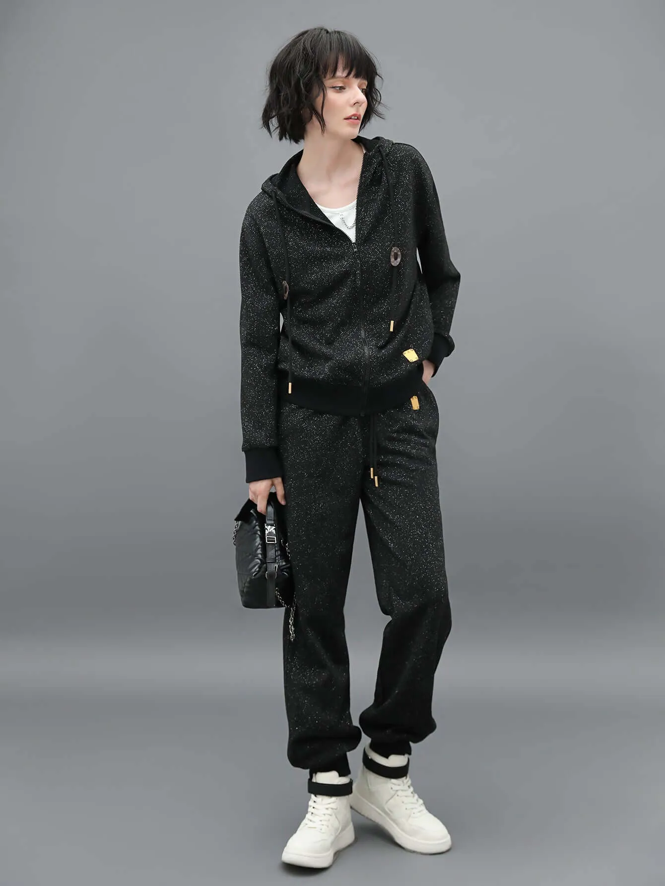 Black Sporty Rib Cuff Pants