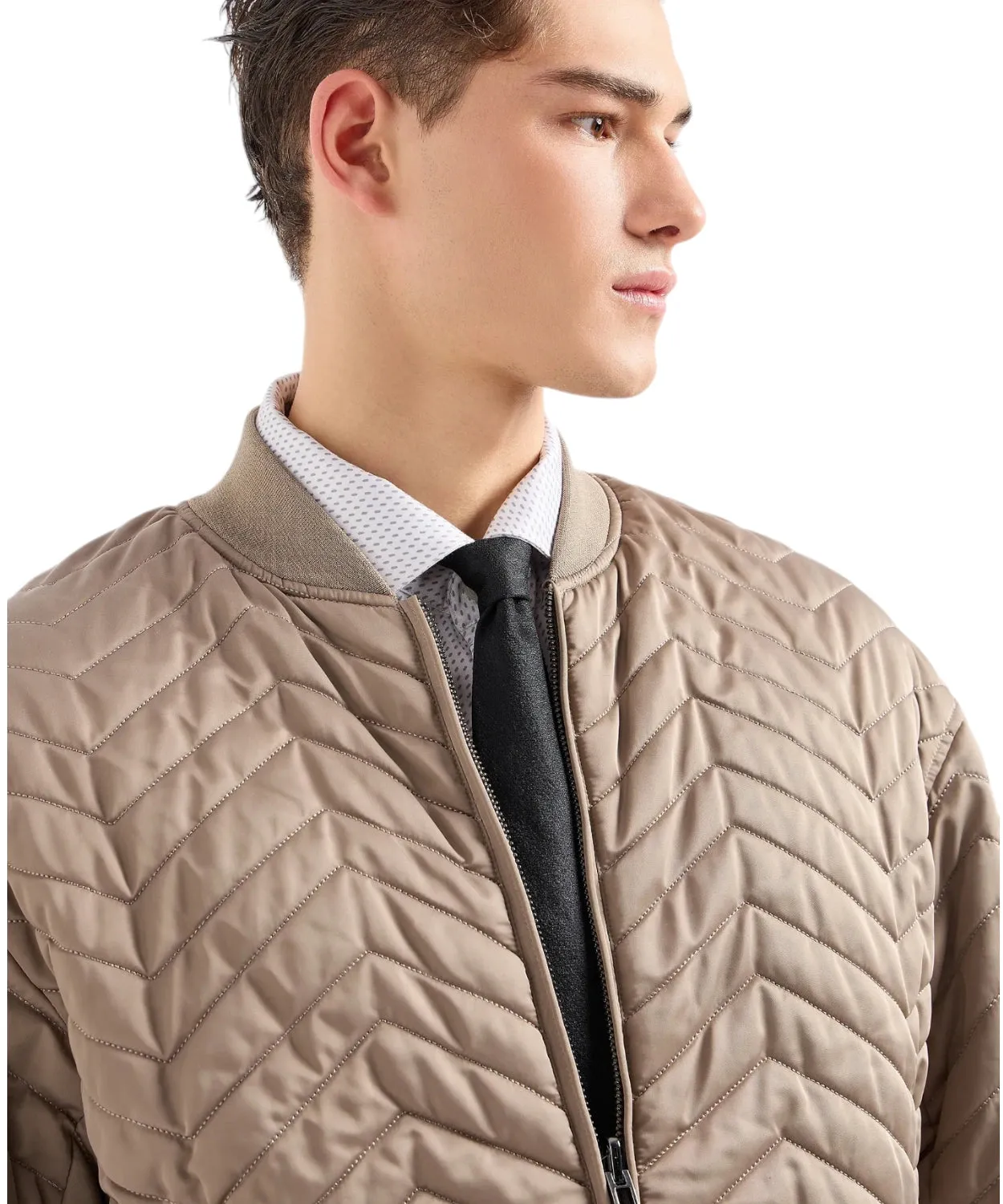 Bomber Reversibile in Raso Tecnico Matelassé con Motivo Chevron