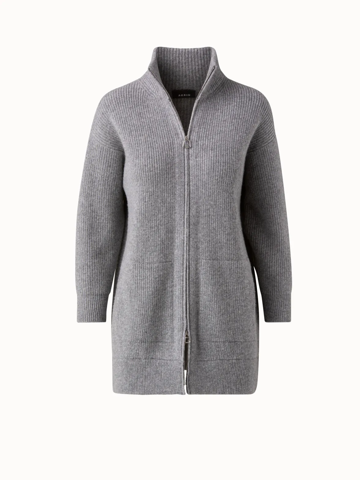 Cashmere Ribbed Knit Long Blouson