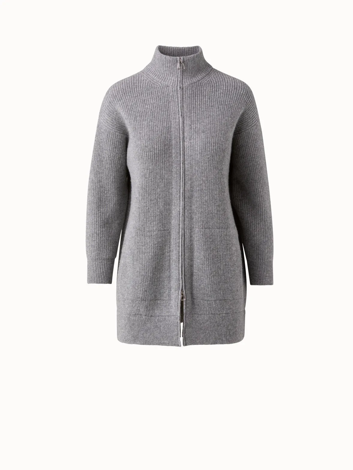 Cashmere Ribbed Knit Long Blouson