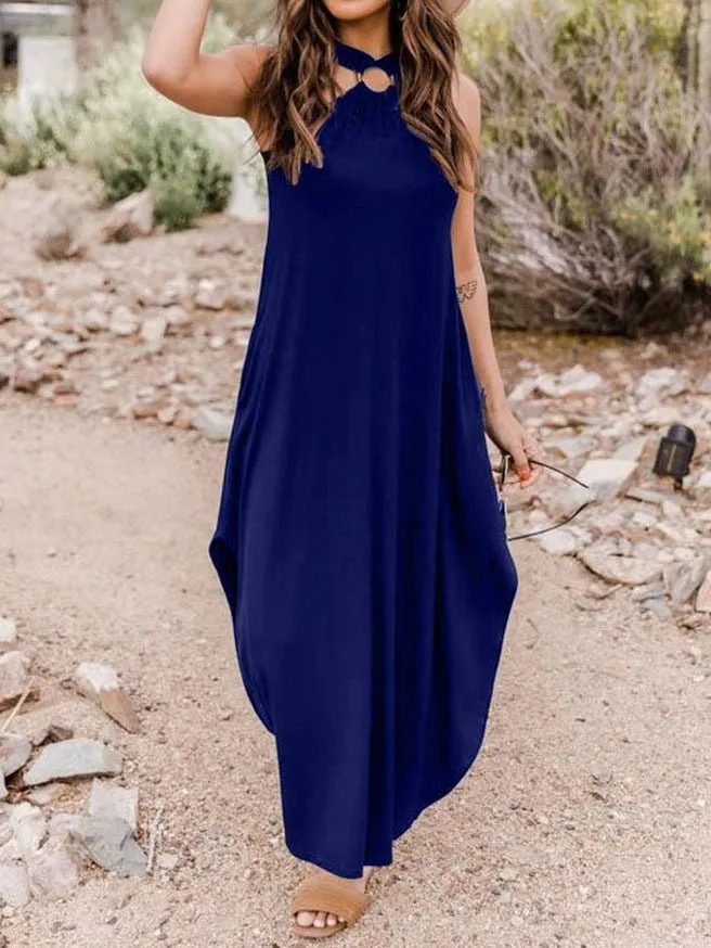 Casual Halterneck Off-Shoulder Pocket Dress