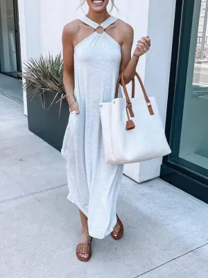 Casual Halterneck Off-Shoulder Pocket Dress