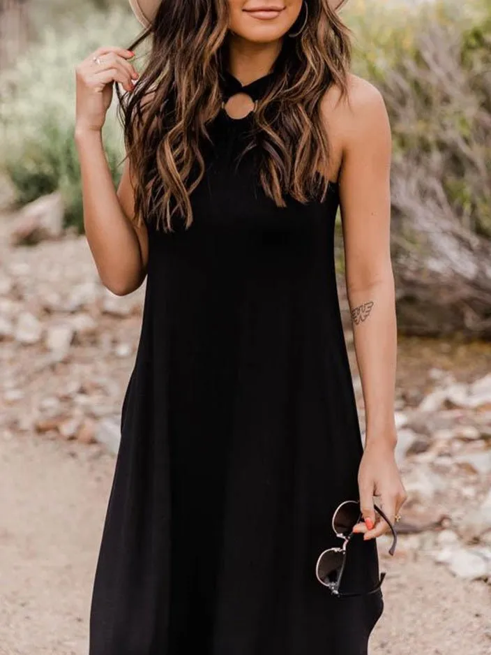 Casual Halterneck Off-Shoulder Pocket Dress