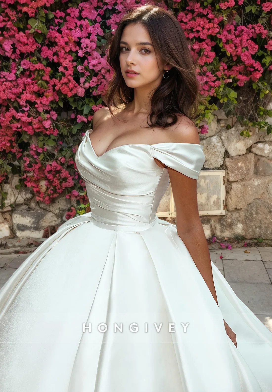 Chic Satin A-Line Off-Shoulder Sleeveless Wedding Dress