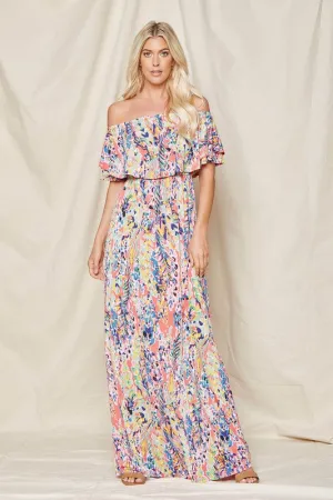 Coral Off-Shoulder Floral Maxi Dress