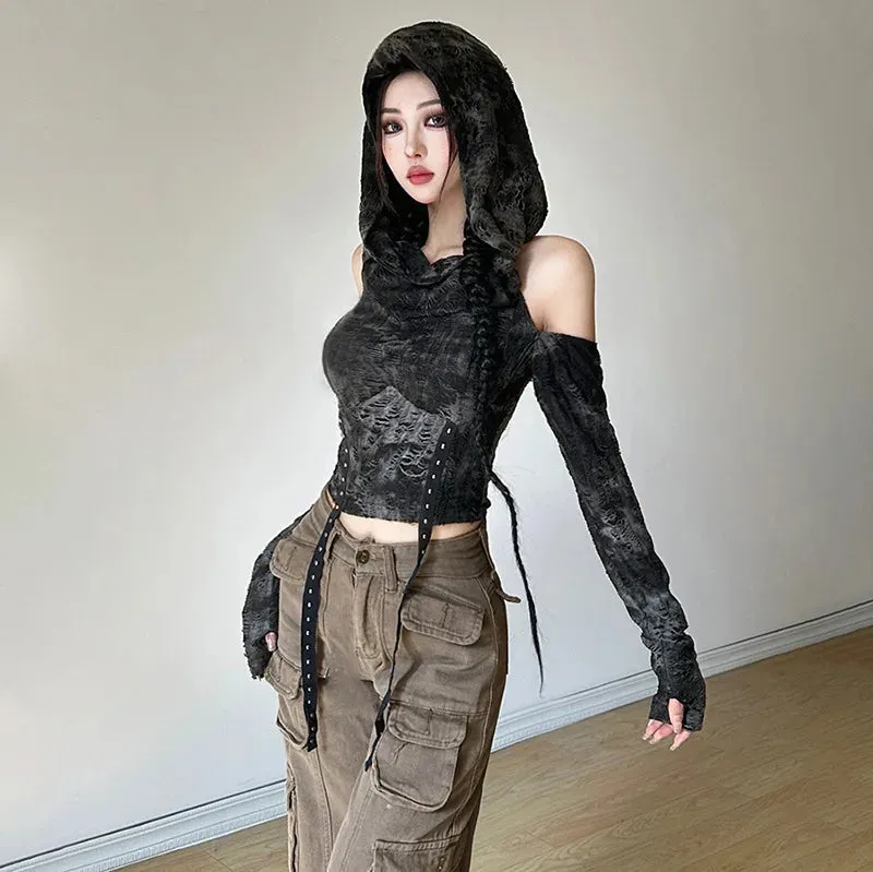 Cyberpunk Off Shoulder Hooded Top