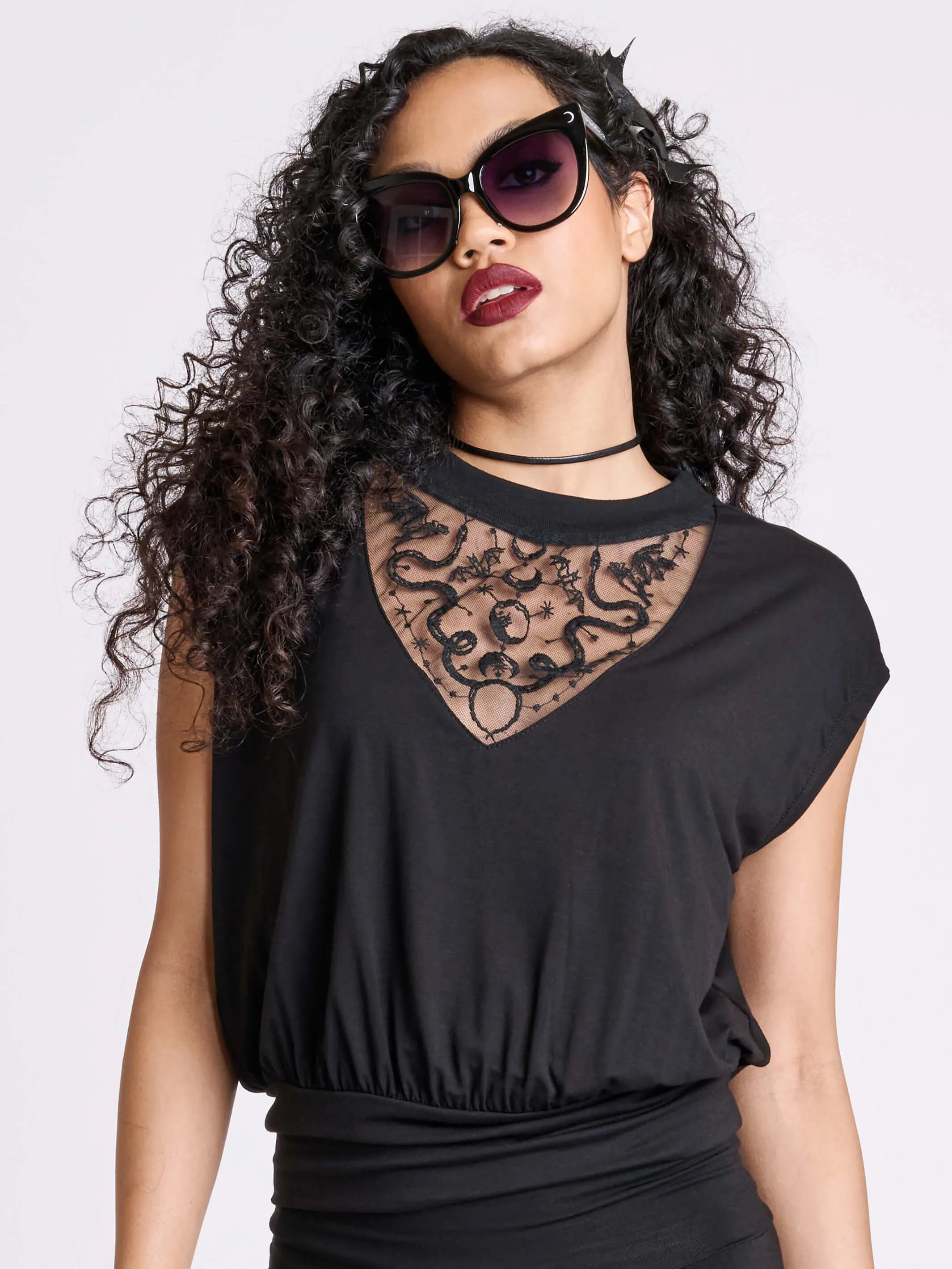 Embroidered Snake Blouson Top