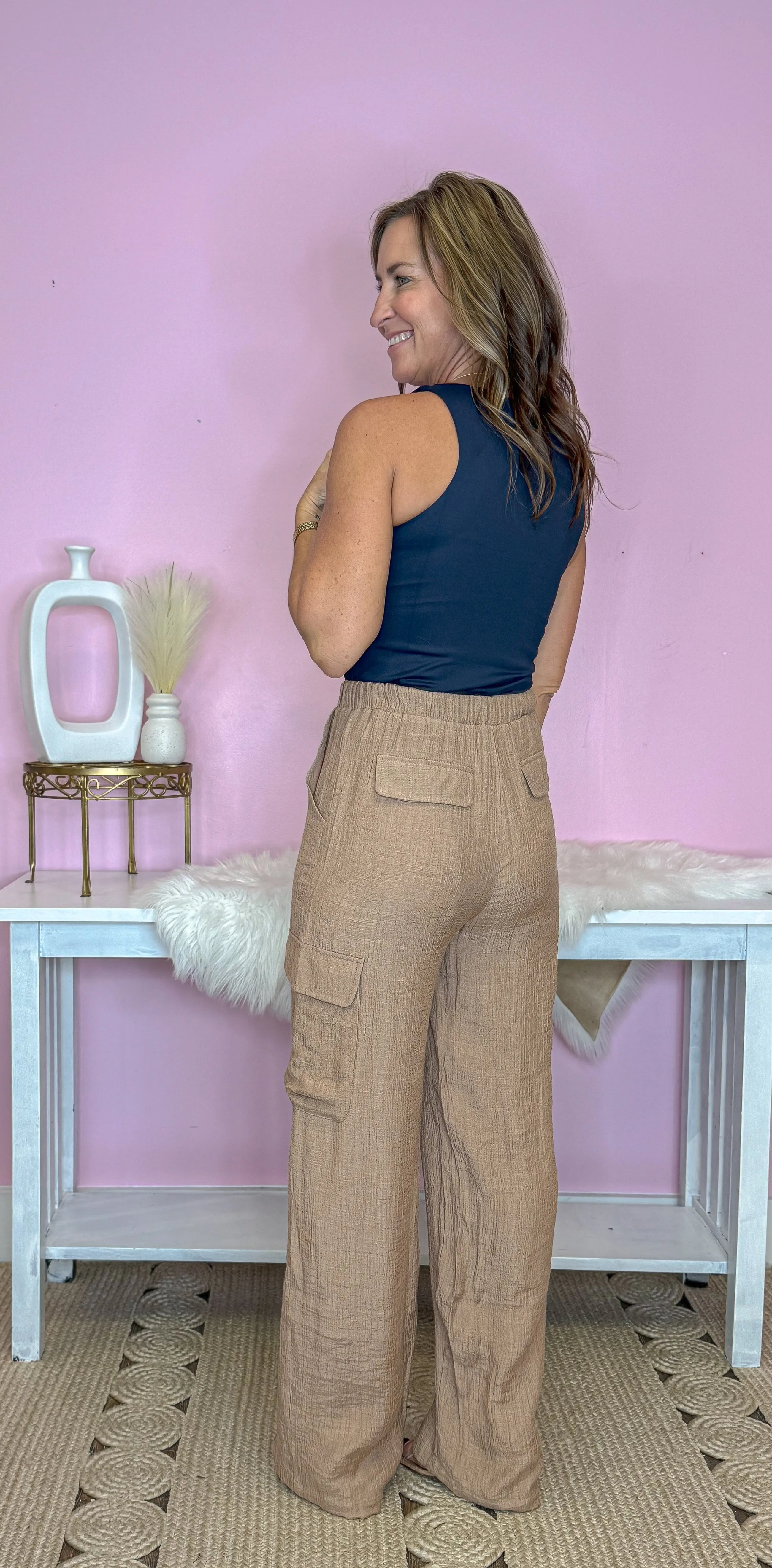 Feels Like Paradise Tan Wide Leg Draw String Cargo Pants