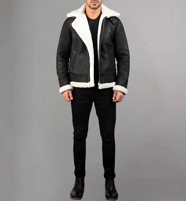 Francis B-3 Black Leather Bomber Jacket