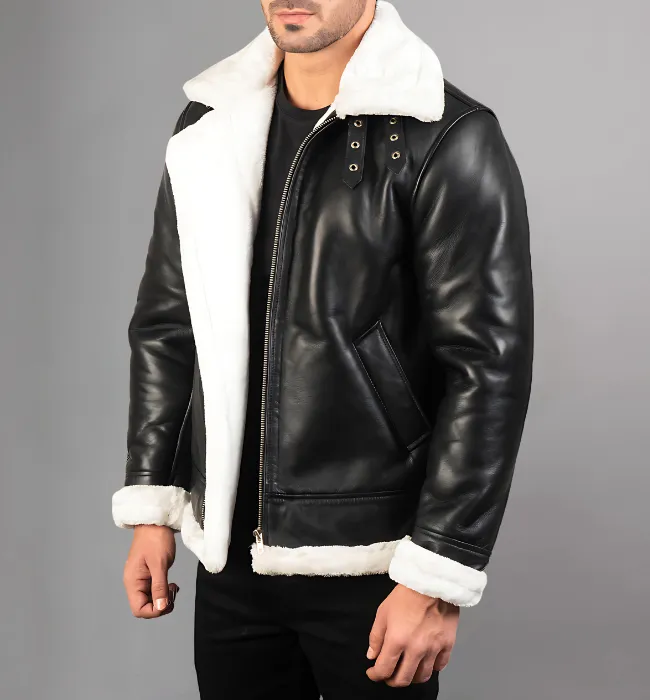 Francis B-3 Black Leather Bomber Jacket