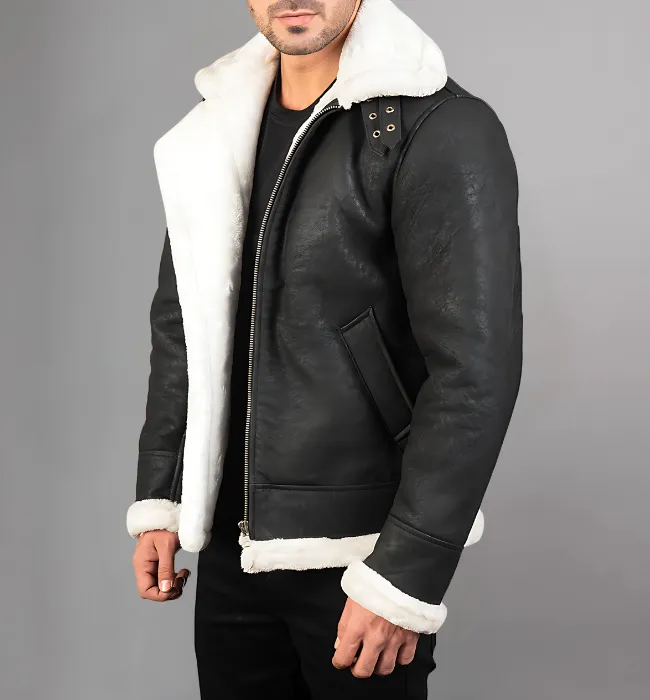 Francis B-3 Black Leather Bomber Jacket