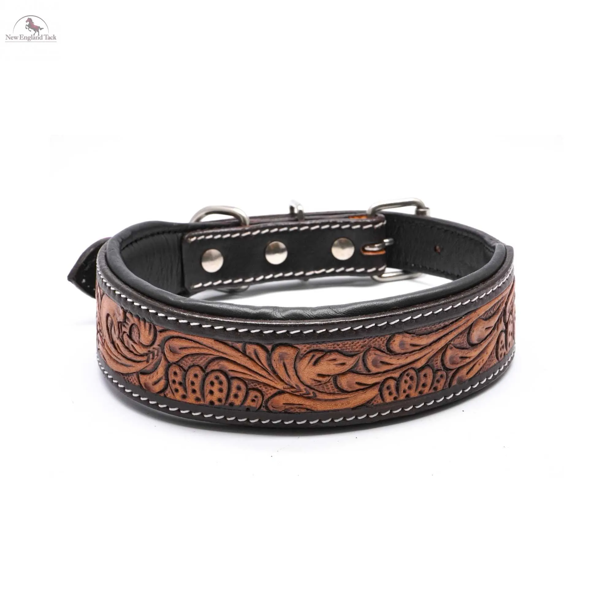 Handcrafted Argentinian Leather Dog Collar with Floral Tooling - Premium Quality