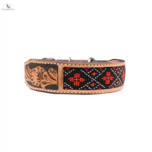 Handcrafted Argentinian Leather Dog Collar with Floral Tooling - Premium Quality