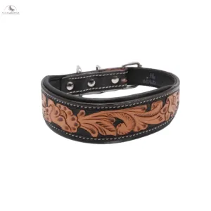 Handcrafted Argentinian Leather Dog Collar with Floral Tooling - Premium Quality