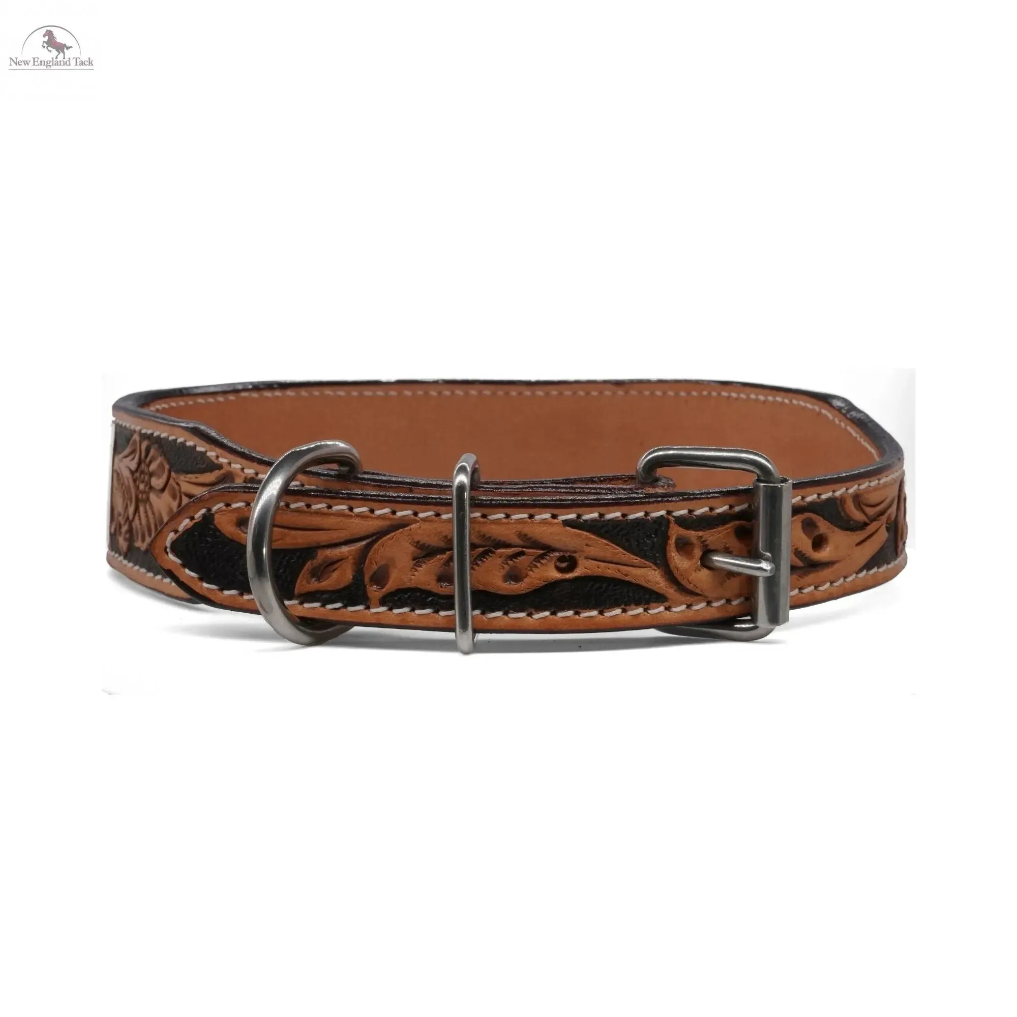 Handcrafted Argentinian Leather Dog Collar with Floral Tooling - Premium Quality