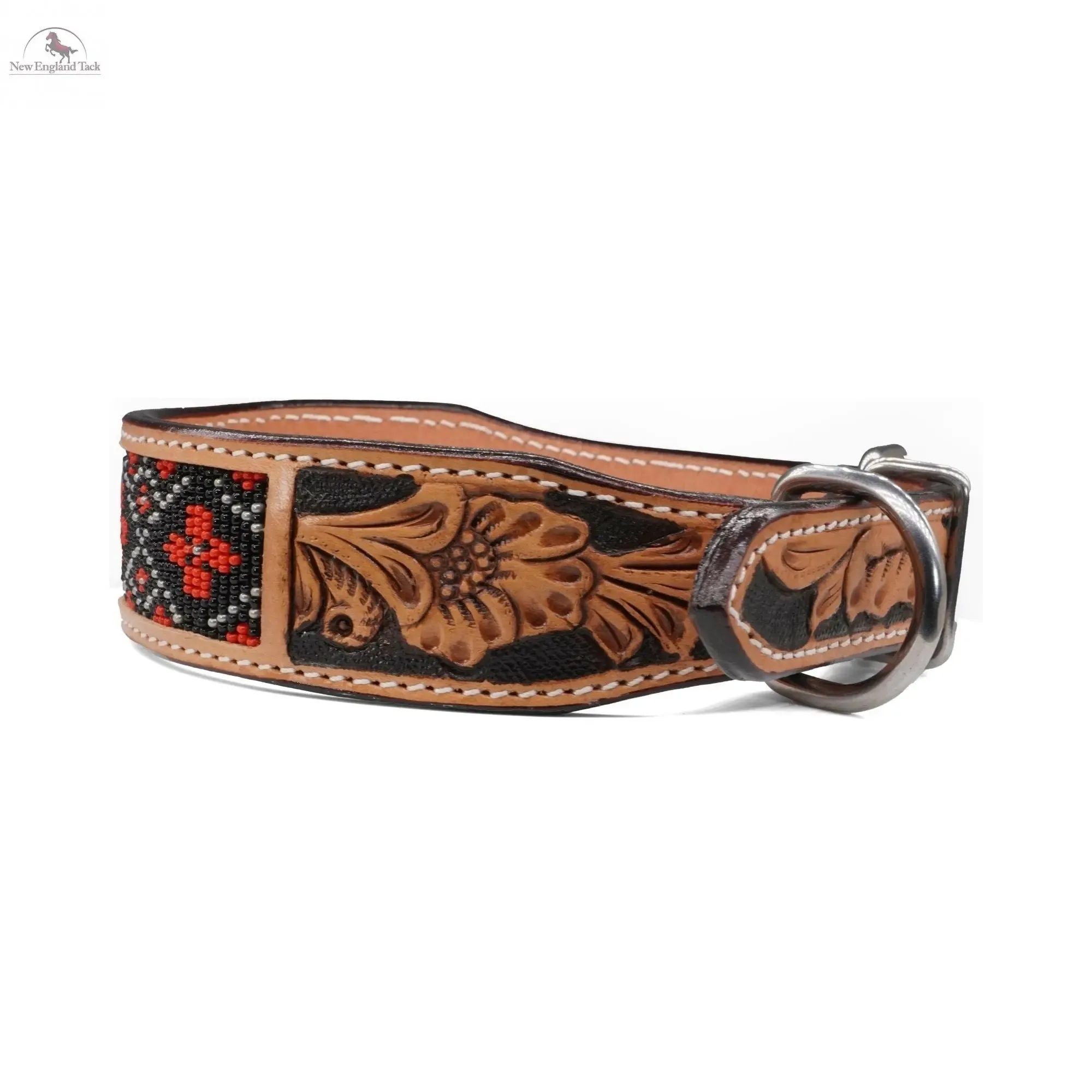 Handcrafted Argentinian Leather Dog Collar with Floral Tooling - Premium Quality