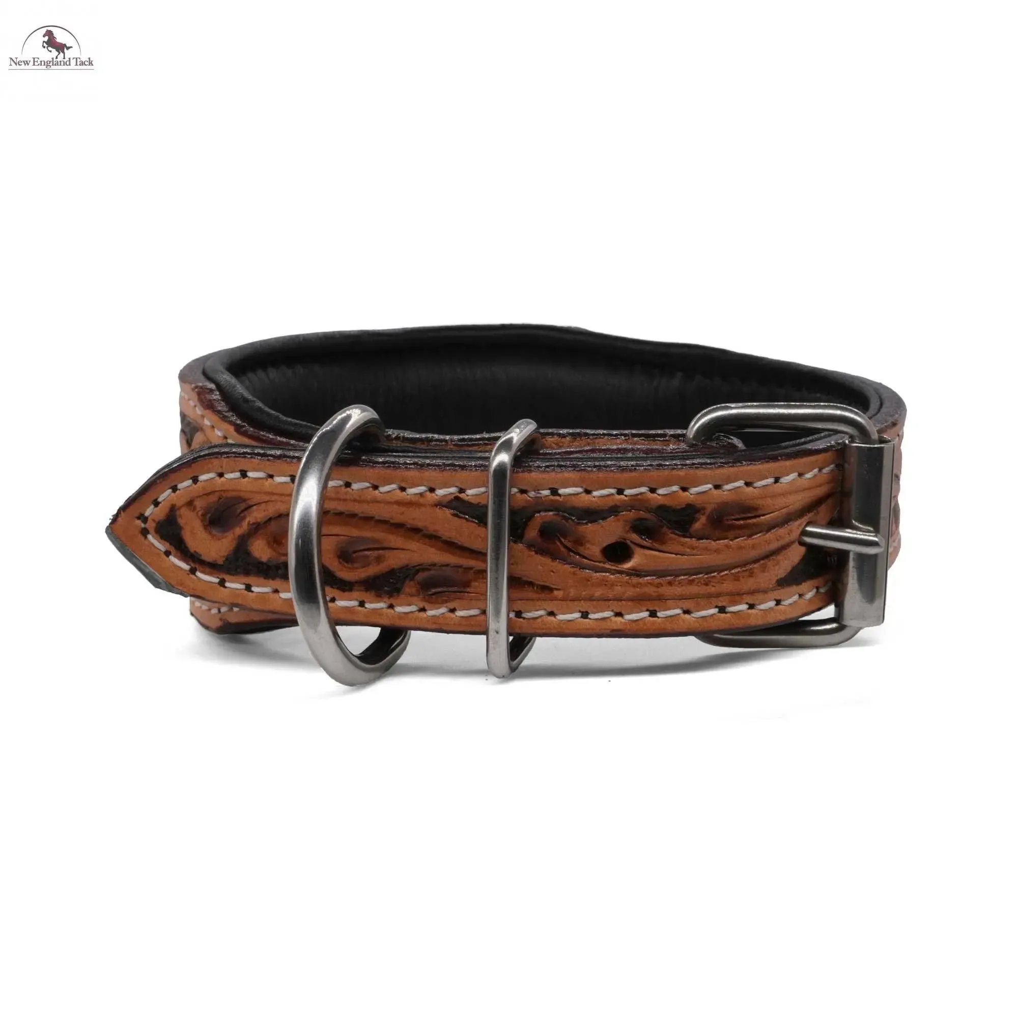 Handcrafted Argentinian Leather Dog Collar with Floral Tooling - Premium Quality