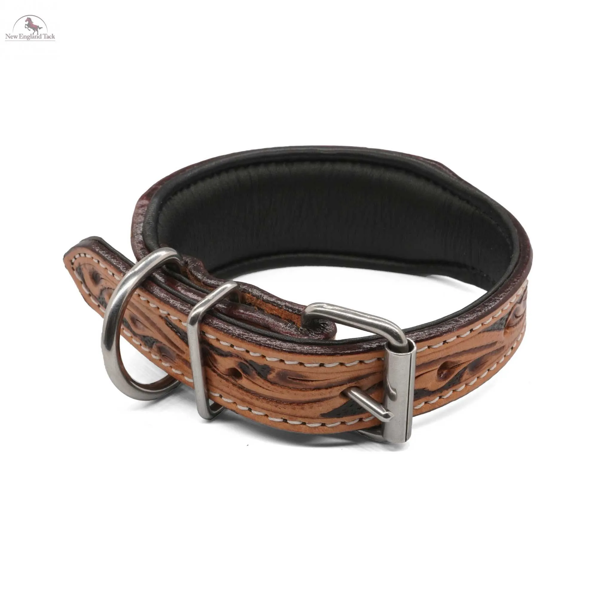 Handcrafted Argentinian Leather Dog Collar with Floral Tooling - Premium Quality