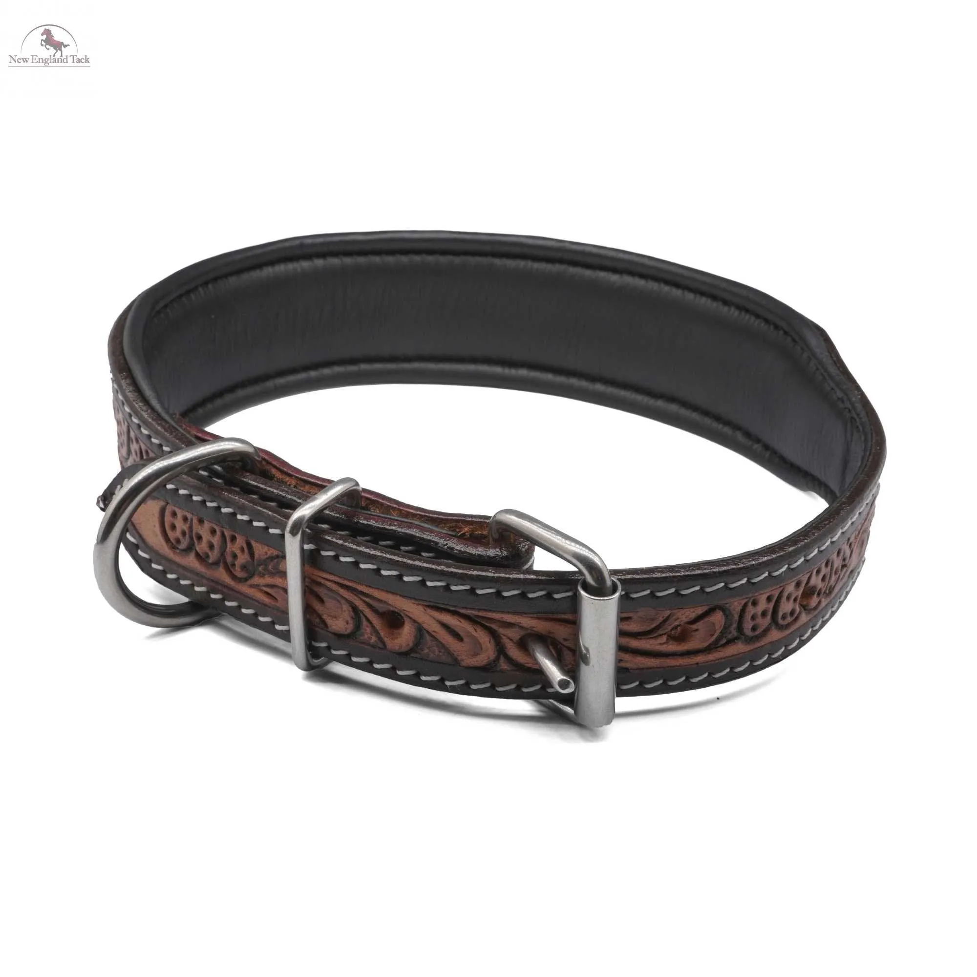 Handcrafted Argentinian Leather Dog Collar with Floral Tooling - Premium Quality